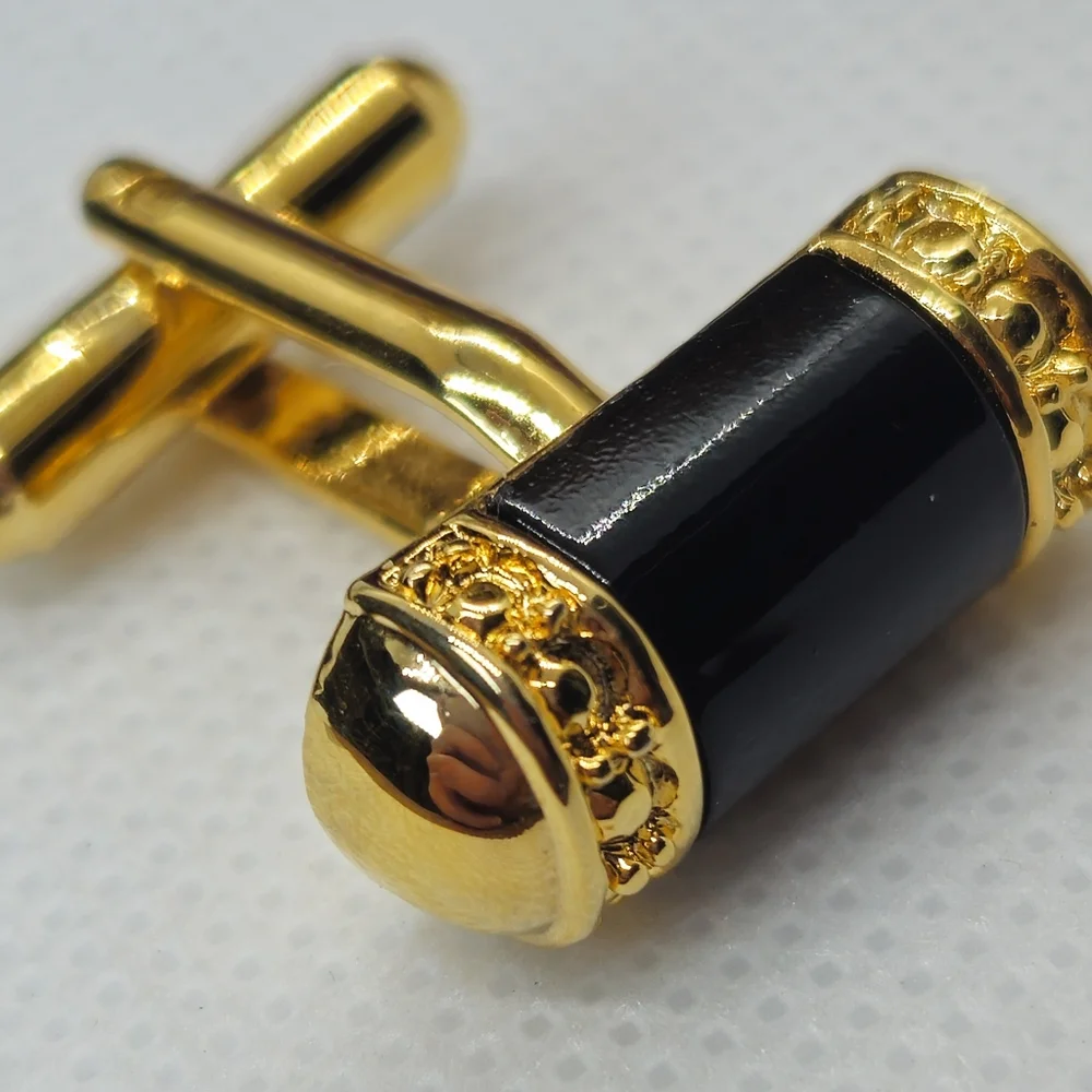 Gold Plated Black Cylinder Cuff Links Designer High End Cuff Links